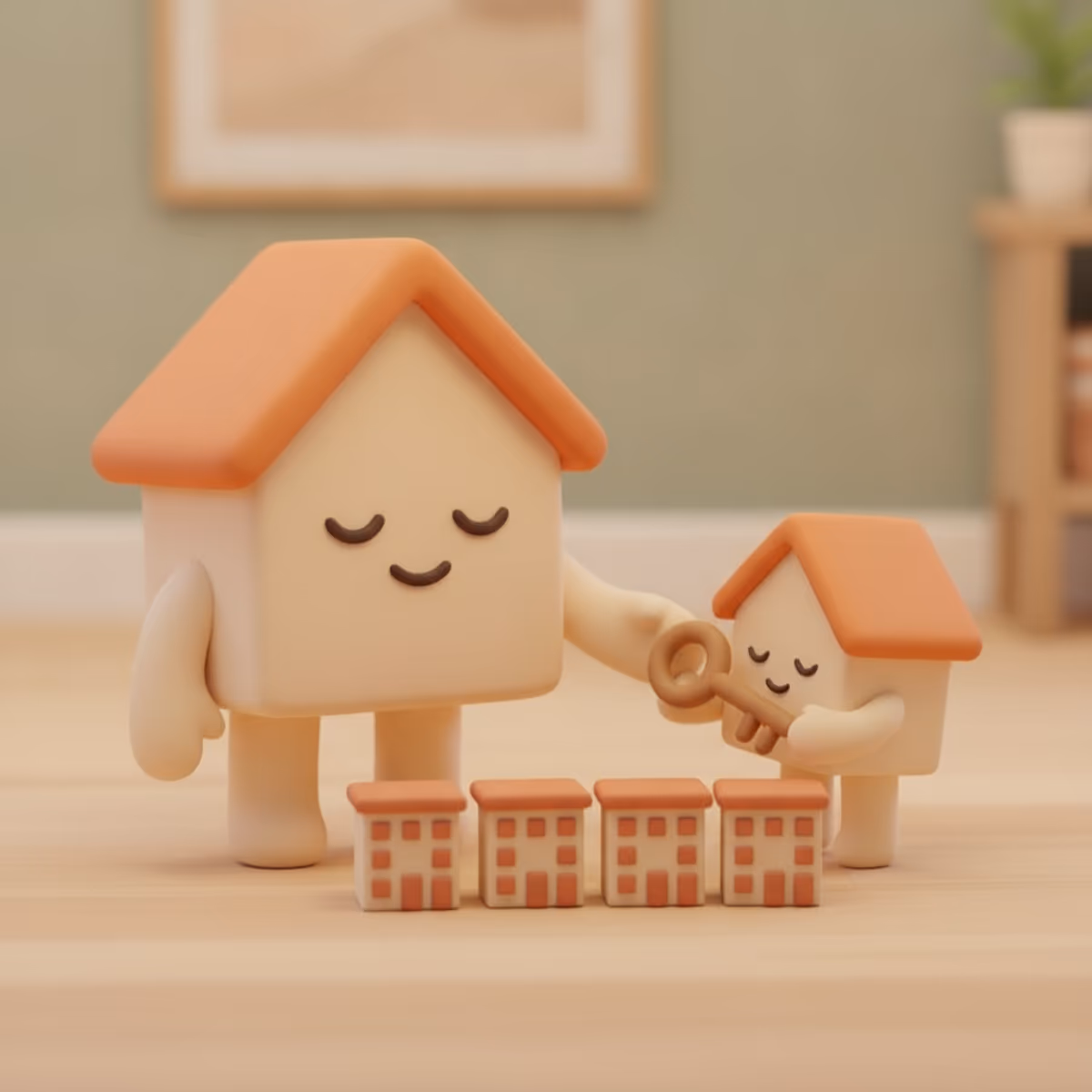 Bobbo, Bofrid's house mascot, handing a key to a smaller house character Bobbo, Bofrid's house mascot, handing a key to a smaller house character